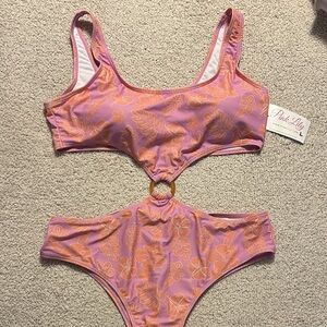 Pink Lily Tropical Cutout Bikini